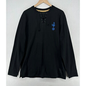 FOOTBALL TOWN Shirt Mens 2XL Retro Cockerel Lace Up Rugby #10 Cotton Black NEW